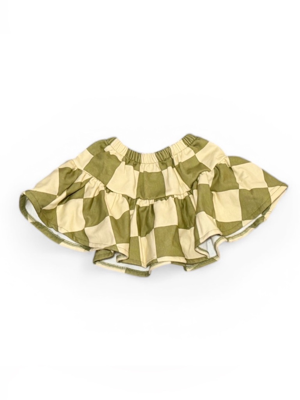 Girls Olive & Cream Check Tiered Skirt